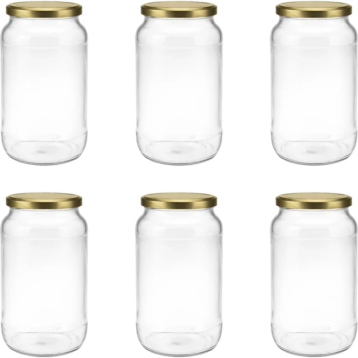 hocz 6x Einmachgläser 1 Liter | mit Deckel Gold TO 82 | leere Gläser mit Schraubdeckel zum befüllen 1 L | 1000 ml Sturzgläser, Schraubgläser, Marmeladengläser Set | 6 Stück