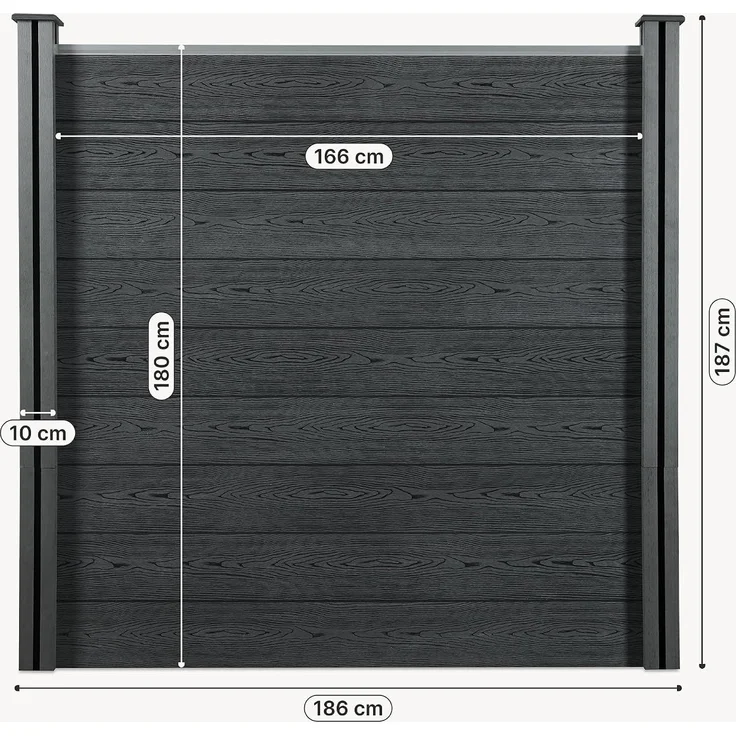 Gartenzaun Segovia 183x187 cm mit 2 Pfosten WPC Grau [neu. holz] – Bild 3
