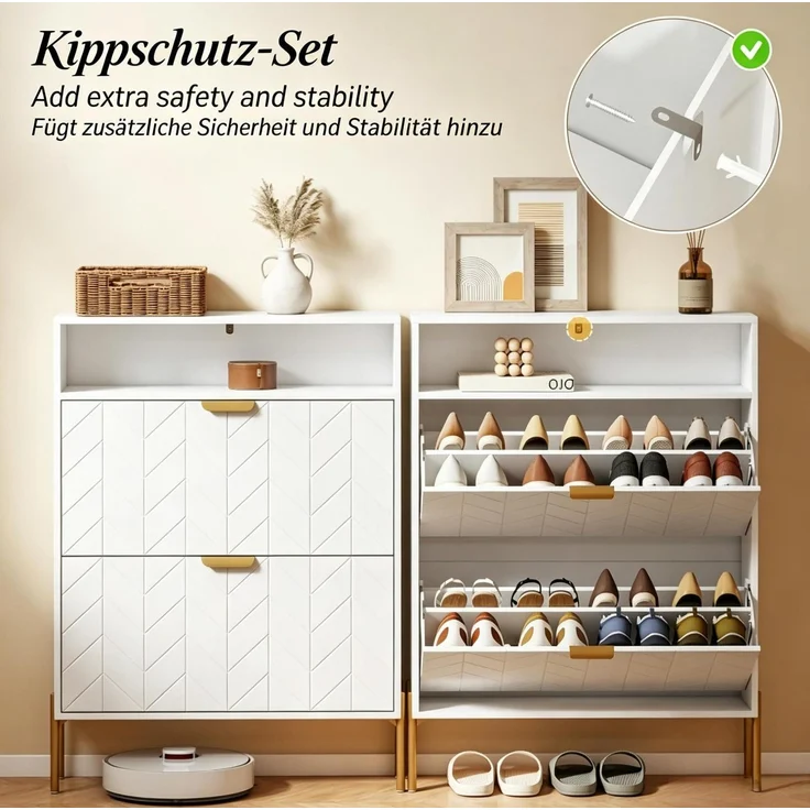 DESVIAE Garderobenschrank Weiß aus MDF/Partikelplatte – 80x110x23,7 cm – 2 Kippschränke, offenes Fach – Bild 4