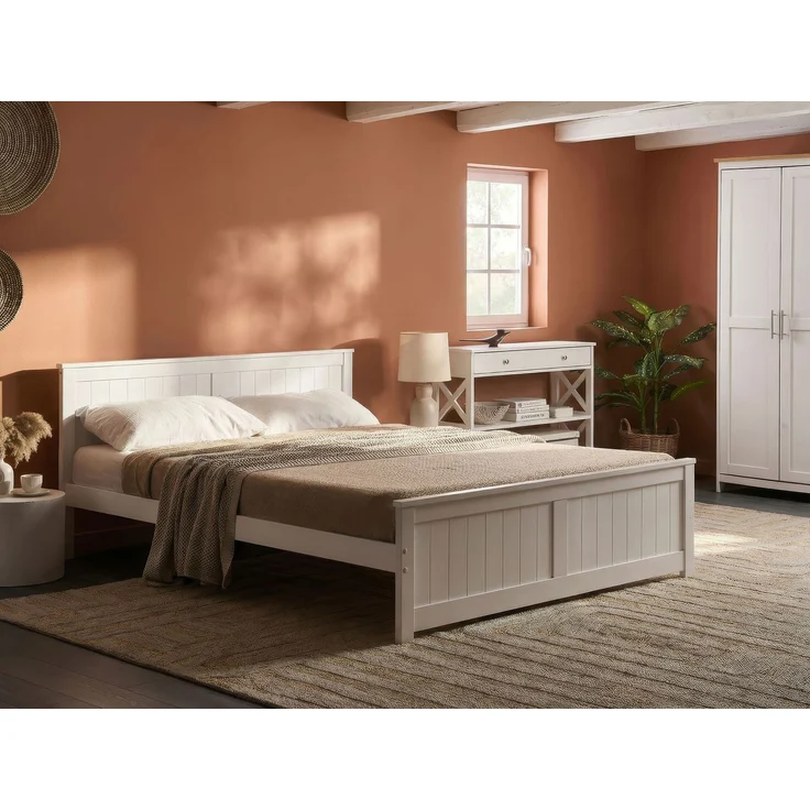 Bett mit Lattenrost Kiefernholz SABRAN 140x200 cm Weiß – Bild 3