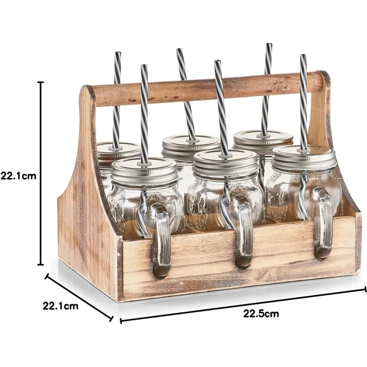 ZELLER 19747 Trinkgläser-Set 7-tlg, Glas/Metall/Holz, 29 x 22,5 x 22 cm – Bild 6