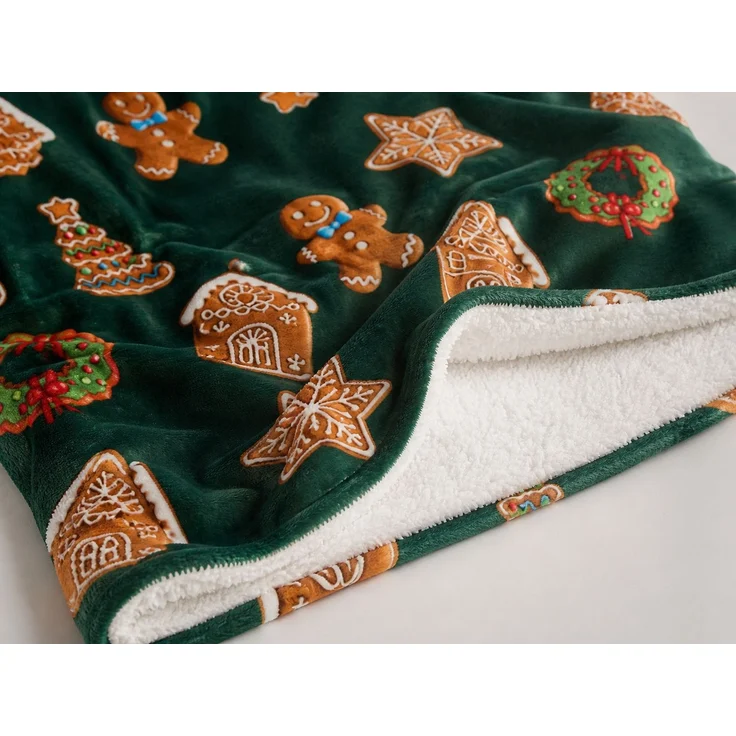 Weihnachts-Flanell-Decke mit Lebkuchenmotiv Grün, 150x200 cm – Bild 3