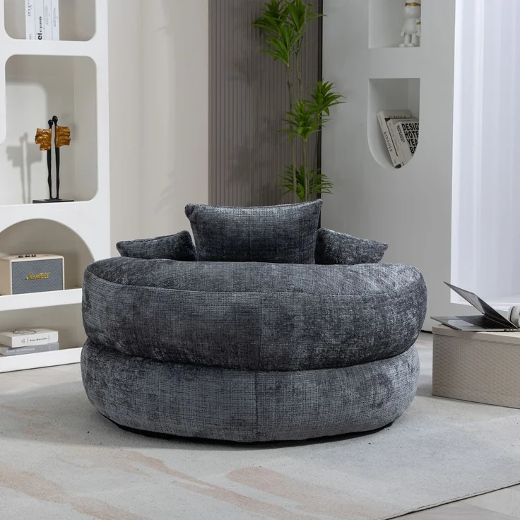 LVHOM XXL Sitzsack Chenille mit 3 Kissen, Lazy Sofa Kuschelig & Atmungsaktiv, Memory Foam Split, 108x108x52cm – Bild 10