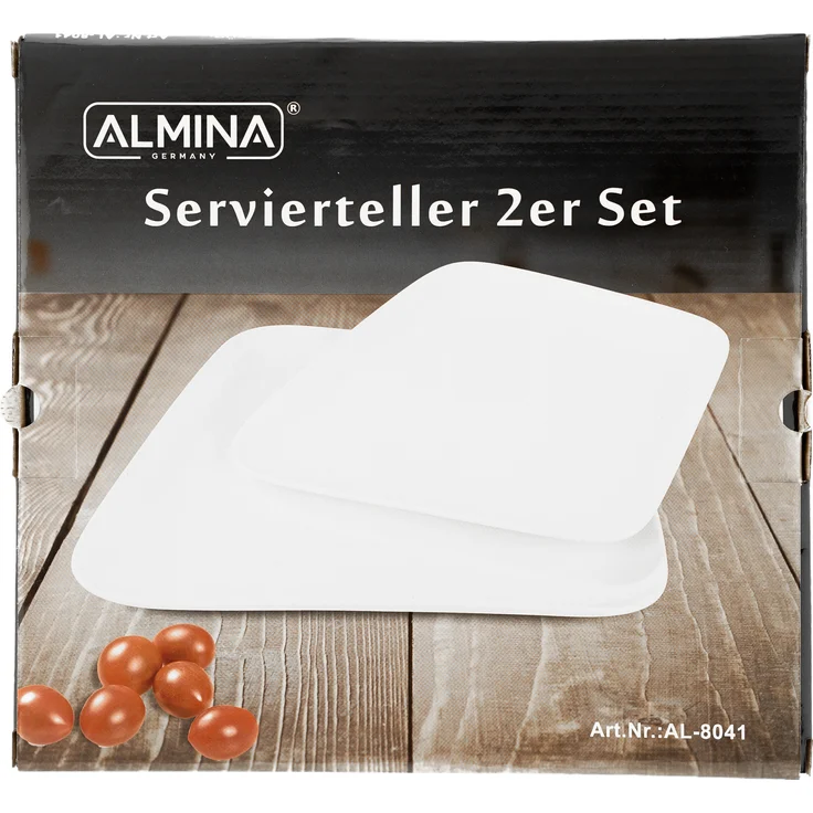 Almina 2 Teiliger Servierteller-Set aus Porzellan Weiß in Form eines Trapezes – Bild 2