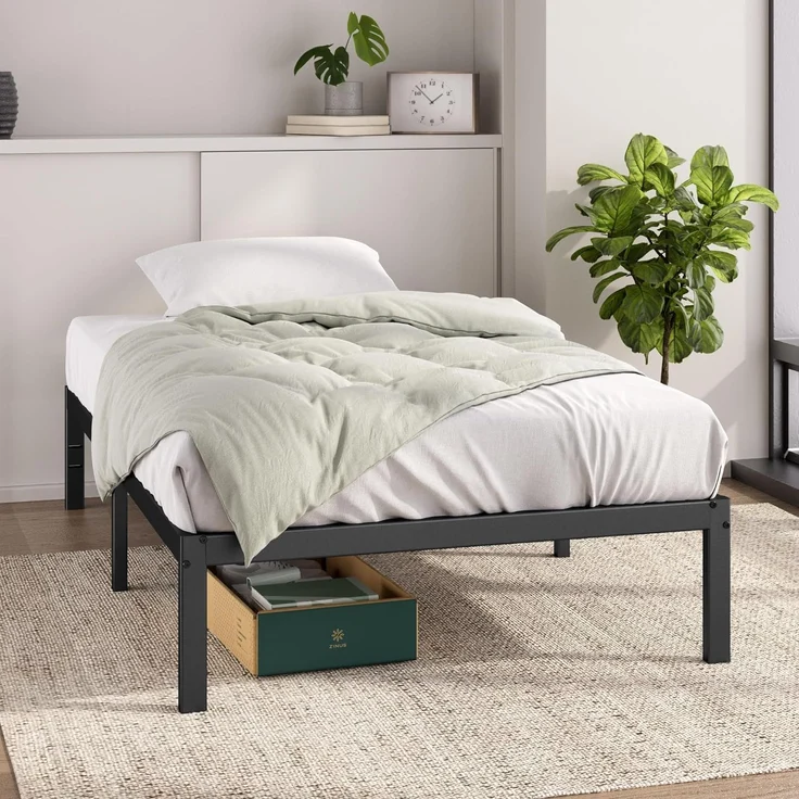 Zinus Elias Bett 100x200 cm - Höhe 36 cm mit Stauraum unter dem Bett - Metall-Plattformbettrahmen - Schwarz – Bild 1