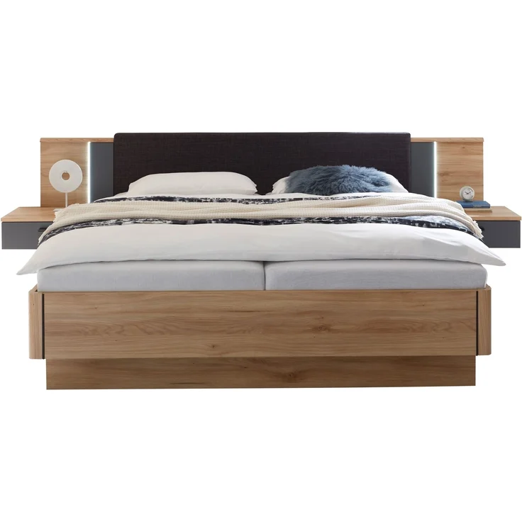 Bettanlage >Aschau< LED, 2 Schübe, Mauvella Eiche Dekor / Graphit - 305x93x210cm (BxHxT) – Bild 3