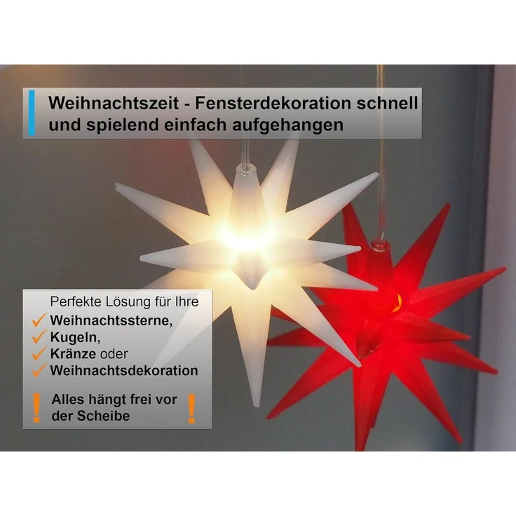 dekondo Fensterhaken mit Distanzhalter, Abstandhalter, geeignet für einen Klemmbereich von 15-20 mm, (2-St), für Fensterdekorationen, Sterne, Kränze etc. – Bild 4