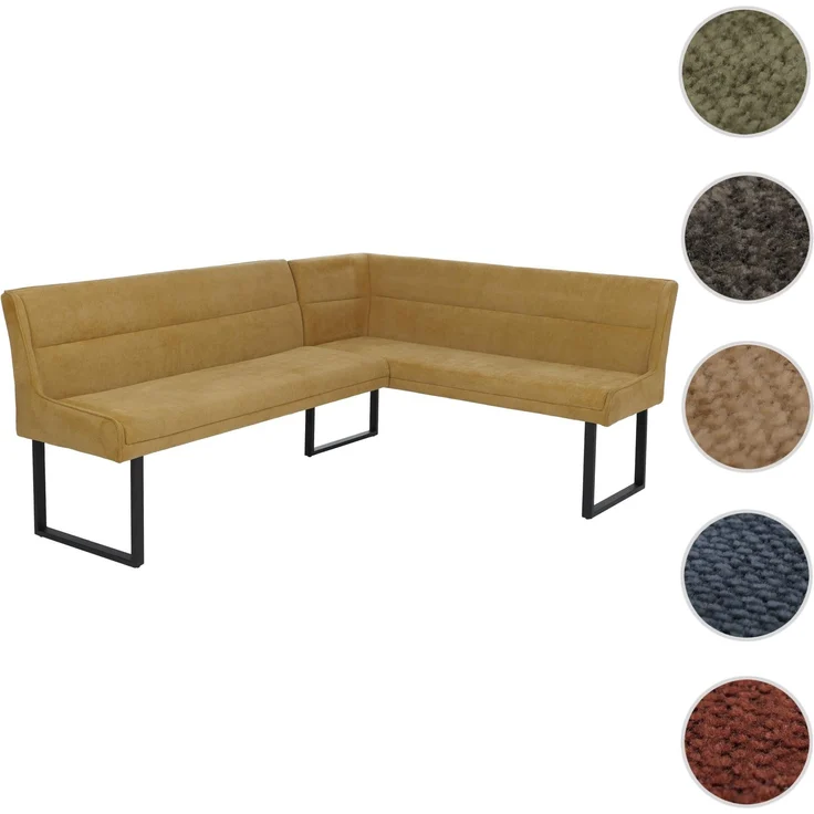Eckbank HWC-O81, Esszimmerbank Bank, Öko-Tex (310g/m²) Chenille Stoff/Textil Metall 210x159 cm ~ senfgelb – Bild 10