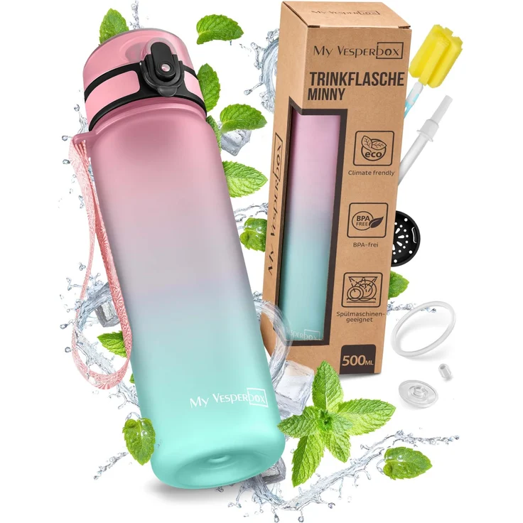 My Vesperbox® Trinkflasche Kinder [500ML] - Wasserflasche Kohlensäure Geeignet & Auslaufsicher - Water Bottle Kids - für Schule & Sport - Kinderflasche für Mädchen & Jungen - inkl. Ersatzdichtung