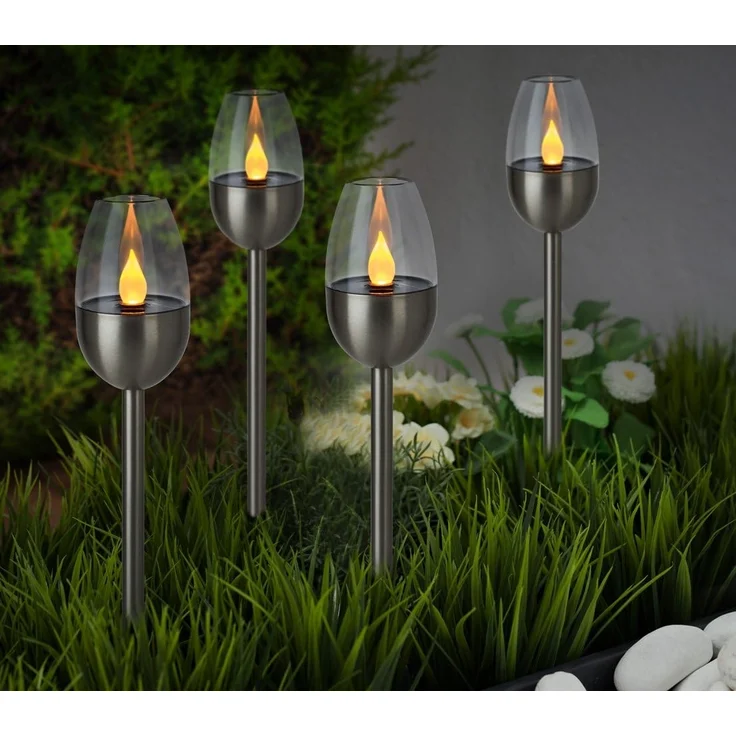 Dehner Solarleuchte Flame, 4er Set, Ø 6.1 cm, Länge 41.7 cm, Edelstahl/Kunststoff, silber – Bild 5