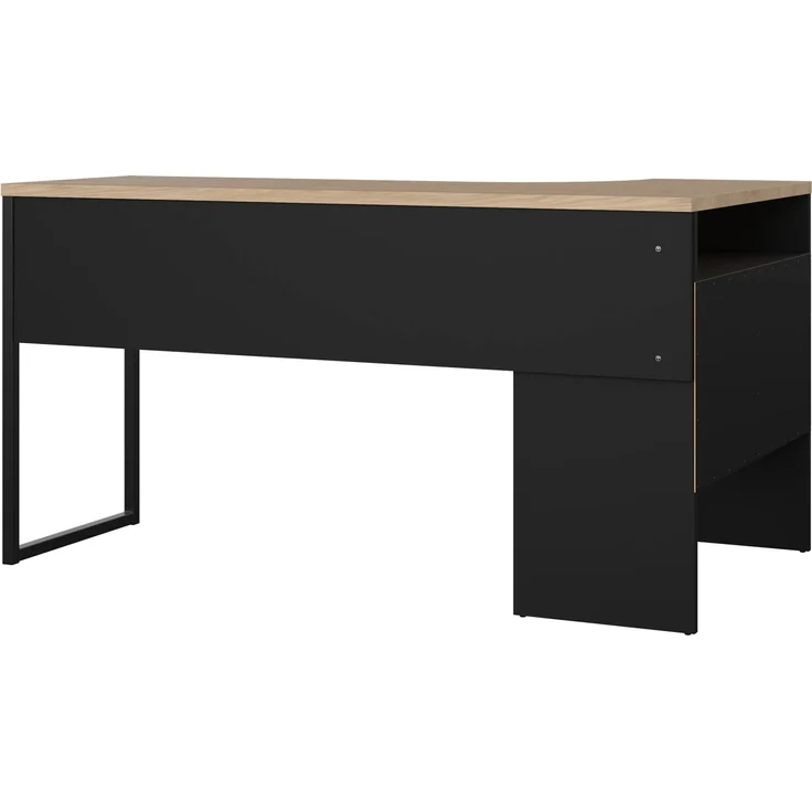 Dmora Schreibtisch Moire, Mehrzweckschreibtisch, Bürotisch für PC, Eckschreibtisch, 145x81 h77 cm, Schwarz und Eiche – Bild 9