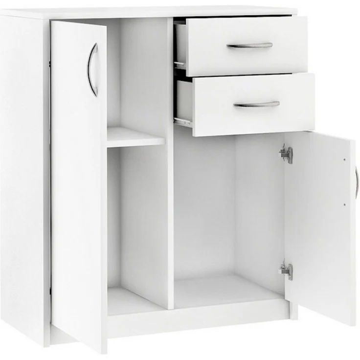 Home Collective Kommode mit 2 Schubladen und 2 Türen in matter Ausführung, Kommode 74cm breit (Hergestellt aus laminiertem Holz, Metallrollen mit Auszugssperre), Holz Schrank Sideboard Highboard Kommode mit Schubladen Weiß – Bild 4