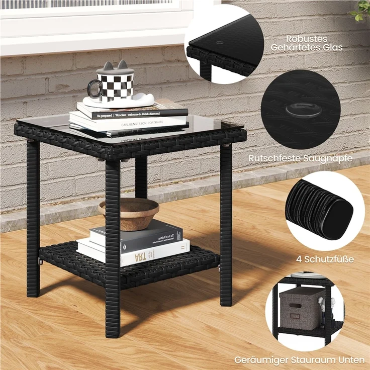 Yaheetech Gartenlounge-Set mit Sessel, Fußhocker & Kaffeetisch, Rattan-Optik, Schwarz & Beige – Bild 7