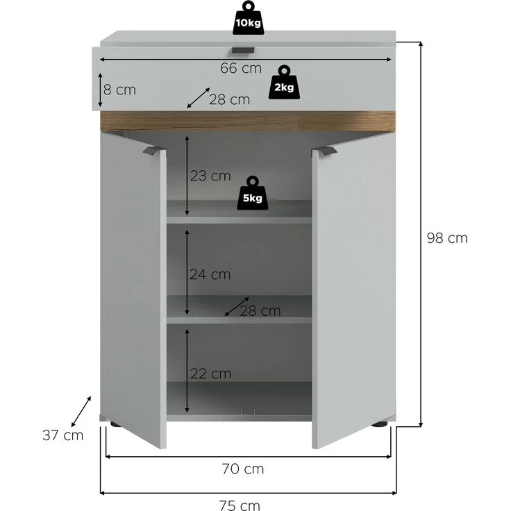 Schuhkommode B/H/T: 75x98x37 cm in grau Nachbildung und Evoke Oak Nachbildung – Bild 4