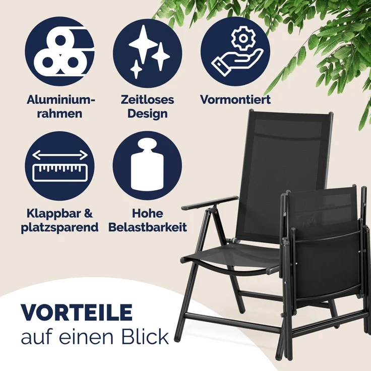 CASARIA® Aluminium Gartenstuhl Bern Klappbar Anthrazit 6er Set – Bild 9