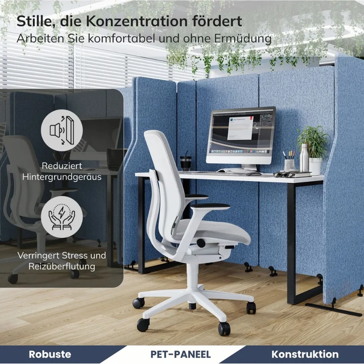 Akustik-Trennwand mit Schalldämmung PEOLT - 145x280x1,8cm Blau | Stellwand Büro Raumteiler Office-Akustikwand Sichtschutz freistehend – Bild 4