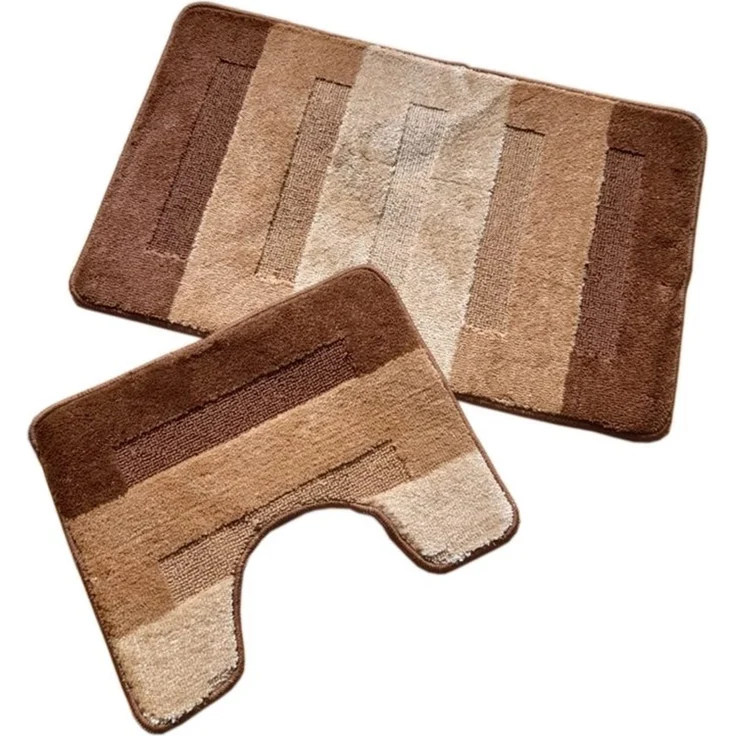 oKu-Tex Badematte Badgarnitur 2-teilig mit Ausschnitt, weich & rutschfest, fußbodenheizungsgeeignet, strapazierfähig, Polypropylen, WC-Vorleger Set mit Ausschnitt, weicher Flor, waschbar, flauschig – Bild 5