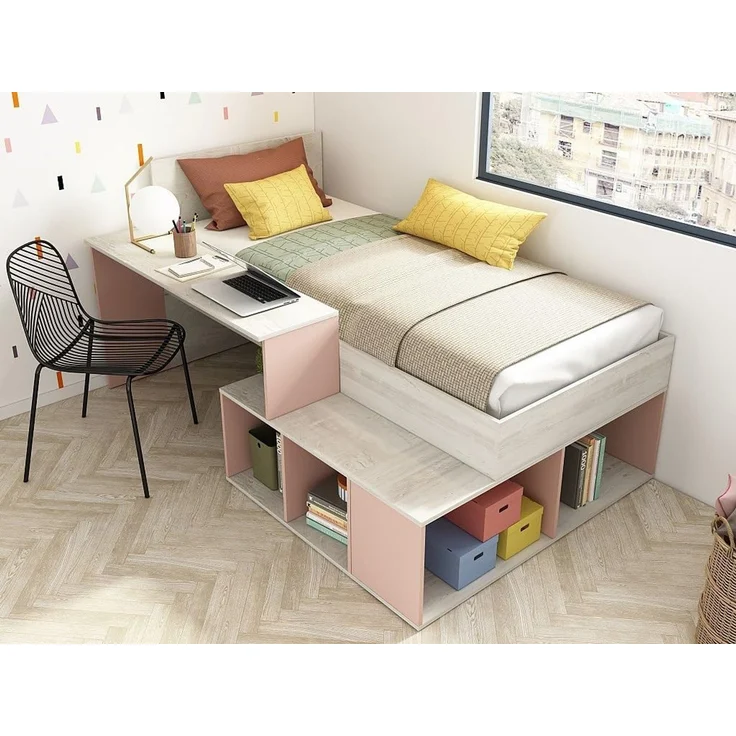 Vente-unique - RIGALI Bett Holz, Platte PuderrosaBeige - B 128,8 cm x H 100,5 cm x L 204,4 cm233,2 cm – Bild 5