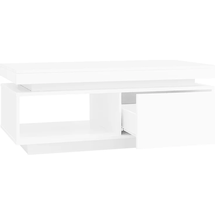 Couchtisch 100x50x40,3 cm mit LED-Beleuchtung und Schublade in Hochglanz-Weiß – Bild 9