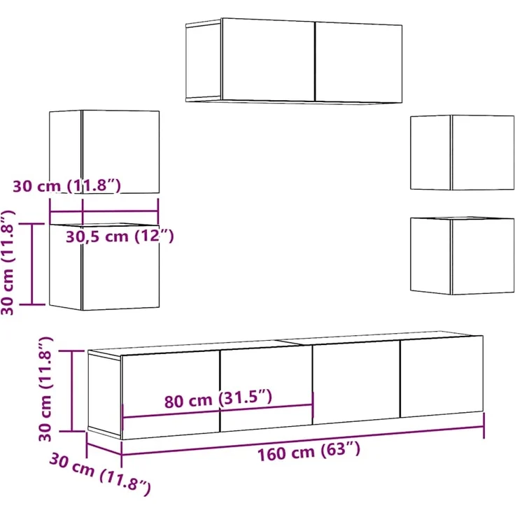 vidaXL 7-tlg. TV-Schrank-Set Wandmontage Artisan-Eiche Holzwerkstoff 3329014 – Bild 8