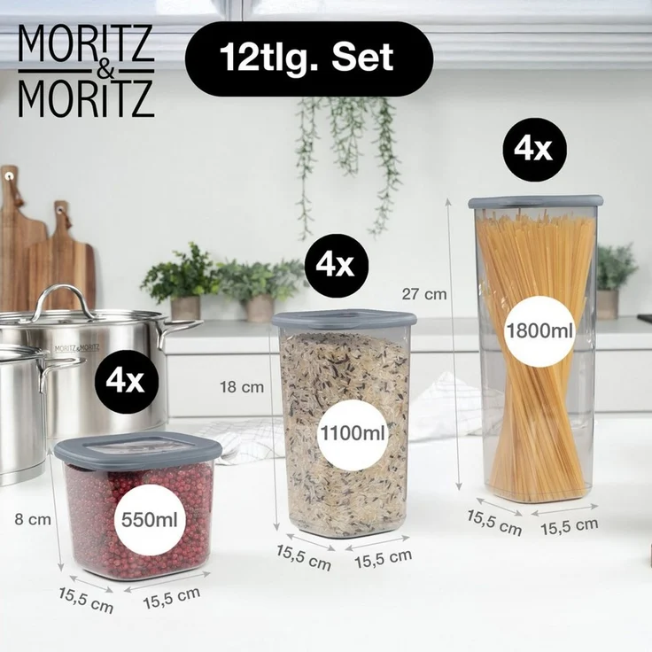 Moritz & Moritz Vorratsdose Moritz & Moritz Vorratsdosen mit Deckel, 24er Set, (Set, 12-tlg, Set), mit Deckel, verschiedene Größen – Bild 2