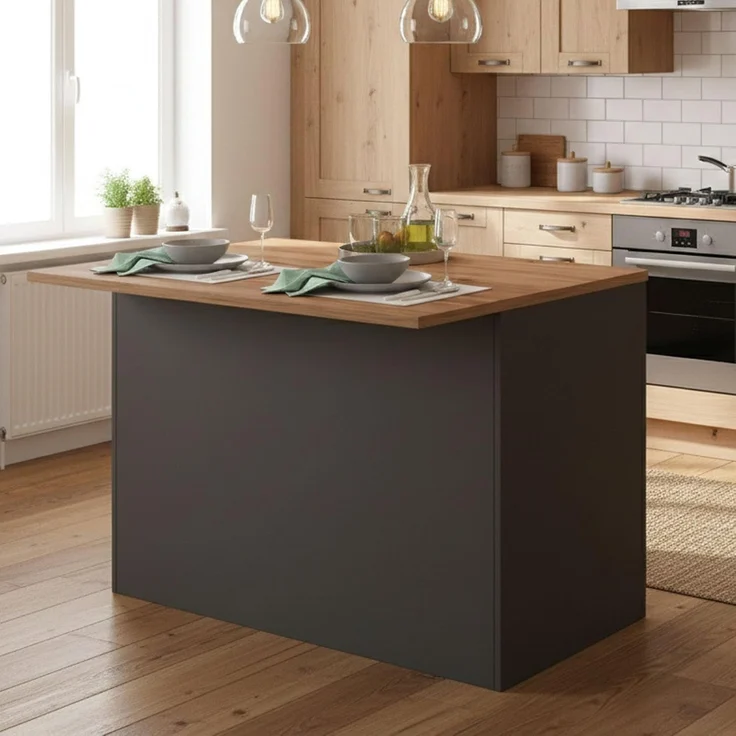 Dmora - Kücheninsel Emmanuel, Mehrzweckschrank, Küchenzeile Schrank, Zusätzlicher Tisch, 100% Made in Italy, 125 x 90 x 90 cm, Anthrazit und Eiche – Bild 1