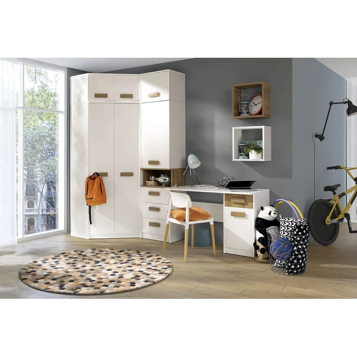Marmex Möbel Grant 08/15 Ein moderner Eckschrank mit 2 Kleiderstangen, Einlegeböden und Schrankaufsatz, laminierte Spanplatte, weiß, 91x235x91 cm – Bild 6