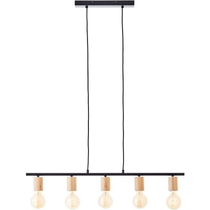 BRILLIANT Kerry Pendelleuchte 5-flammig, Höhenverstellbar, schwarz/holz, dimmbar, variabel mit dekorativem Textilkabel – Bild 1