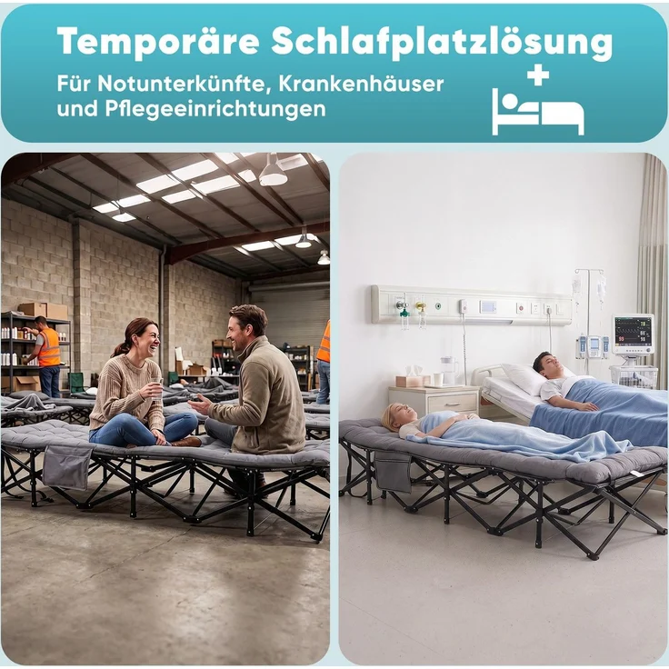 Sekey Campingbett bis 250kg, Feldbett mit abnehmbare Perlschaum-Matratze, Klappbett mit Seitentasche & 14 Stützpunkten 190cm – Bild 7