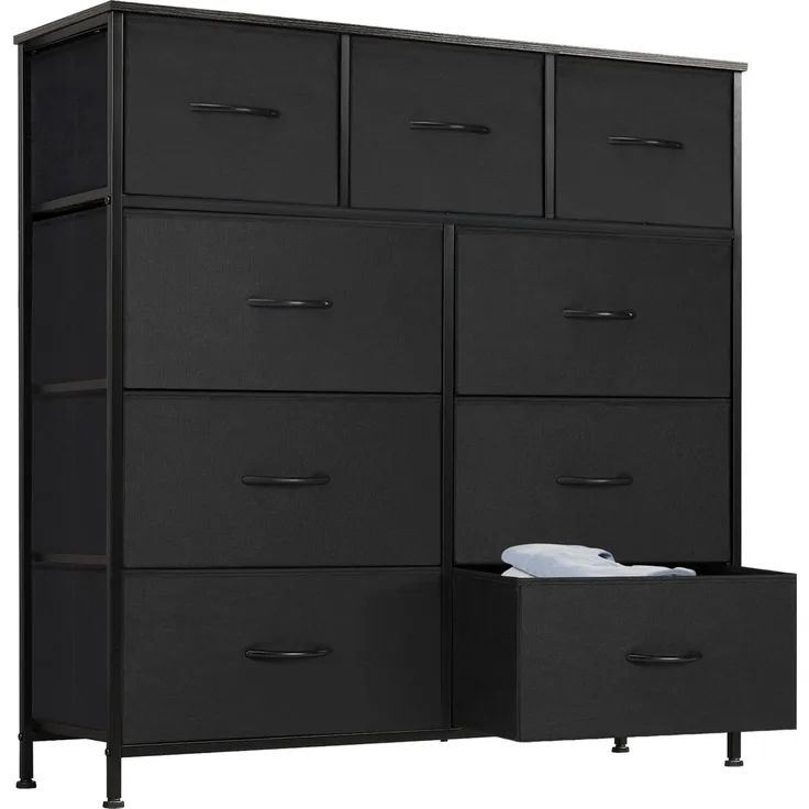 Sweetcrispy Kommode für Schlafzimmer, breite Schublade Kommode, 9 Stoffschubladen mit Griffen, Schubladen aus Stoff, Schrank, TV Stand für Schlafzimmer, Schrank, Wohnzimmer, Kinderzimmer
