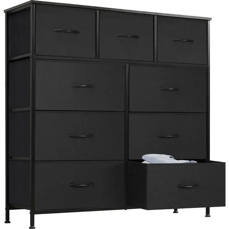 Sweetcrispy Kommode für Schlafzimmer, breite Schublade Kommode, 9 Stoffschubladen mit Griffen, Schubladen aus Stoff, Schrank, TV Stand für Schlafzimmer, Schrank, Wohnzimmer, Kinderzimmer