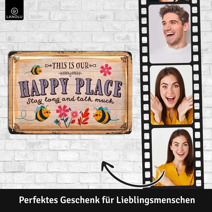 LANOLU Blechschild Happy Place - 20x30cm – Metall – Mehrfarbig – 20307 – Bild 4