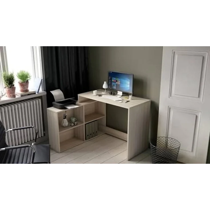 Dmora - Schreibtisch Arros, Mehrzweckschreibtisch, Bürotisch für PC, Eckschreibtisch, 112x101 h77 cm, Eiche und Weiß – Bild 5