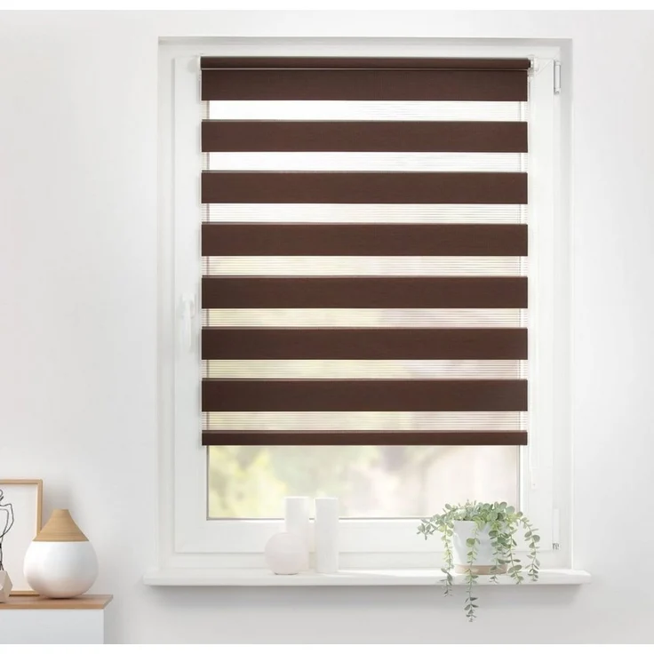 Lichtblick Doppelrollo Klemmfix ohne Bohren, Streifen, Blickdicht, Klemmträger-Montage, Sichtschutz, Wandmongtage, Deckenmontage, für Fenster und Türen Dunkelbraun,120x150 cm (B x L) – Bild 3