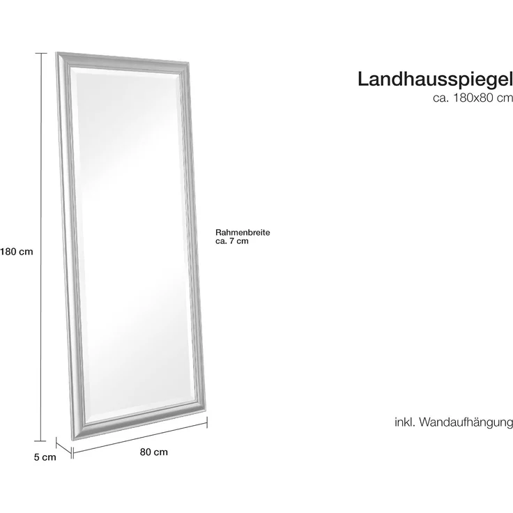 LC Home Spiegel LC Home Wandspiegel Spiegel Schlicht Schwarz ca. 180x80 cm Landhaus – Bild 3