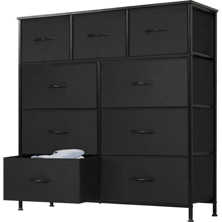 Sweetcrispy Kommode für Schlafzimmer mit 9 Stoffschubladen, hoher Truhenaufbewahrungsturm, Organizer-Einheiten für Kleiderschrank, Kinderzimmermöbel, Stahlrahmen, Holzplatte, leicht, schnell – Bild 1