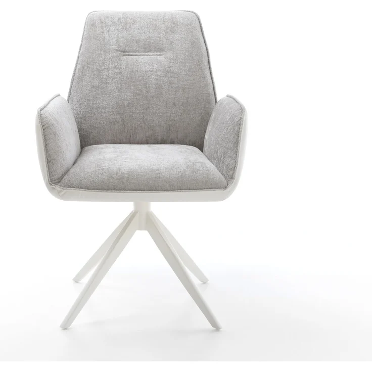 Drehstuhl Zoa-Flex Materialmix Echtleder Weiß-Silbergrau Kreuzgestell breit Weiß 360° drehbar Wippfunktion Taschenfederkern – Bild 2