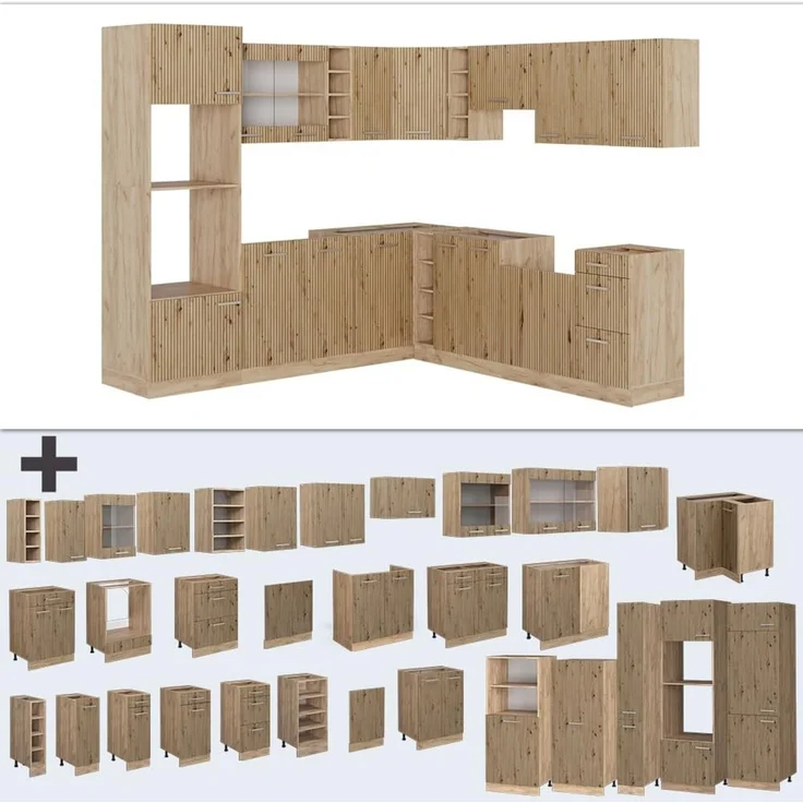 Eckküche R-Line Artisan-Eiche/Goldkraft Eiche 247 x 237 cm, AP Eiche Vicco – Bild 7