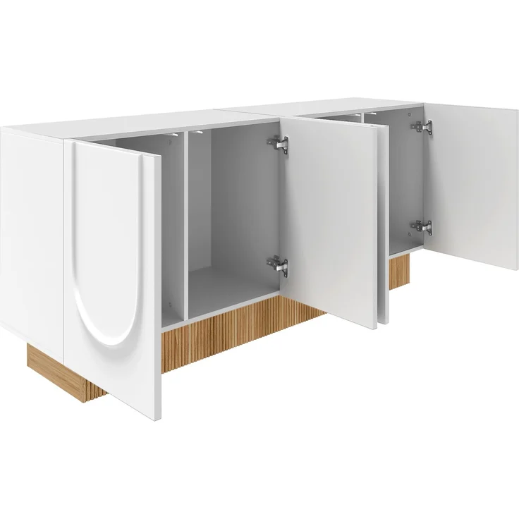 ZUBALIYA Sideboard 160x38x75 cm, mit 4 Türen, aus Spanplatte, Weiß / Holzfarben – Bild 16