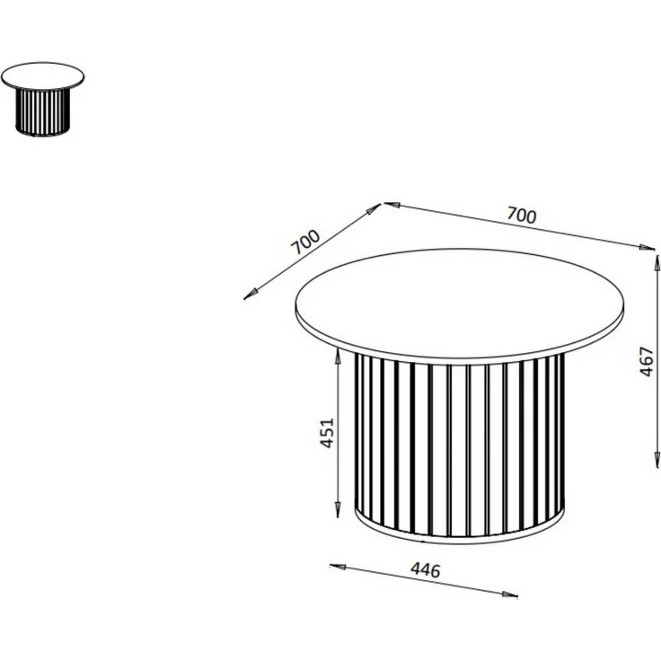 Compleo Couchtisch Rund Kaffeetisch für Couch, Lamellen-Optik MODERNO, 70x70 cm – Bild 2