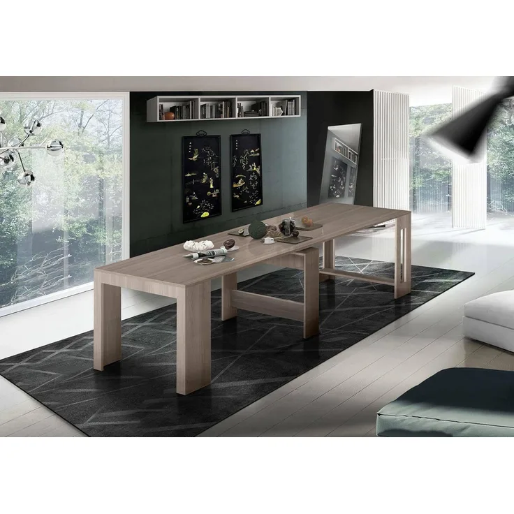Dmora Moderner Esstisch, Made in Italy, ausziehbare Konsole bis 12 Sitzplätze, mit Verlängerungshalter, 51x90h77 cm (bis 300 cm) Perlmuttfarbe