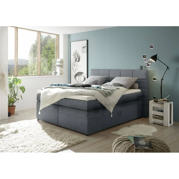 Boxspringbett 180x200 cm inklusive Bettkasten TEREZIN3 in Uran 03 dark grey