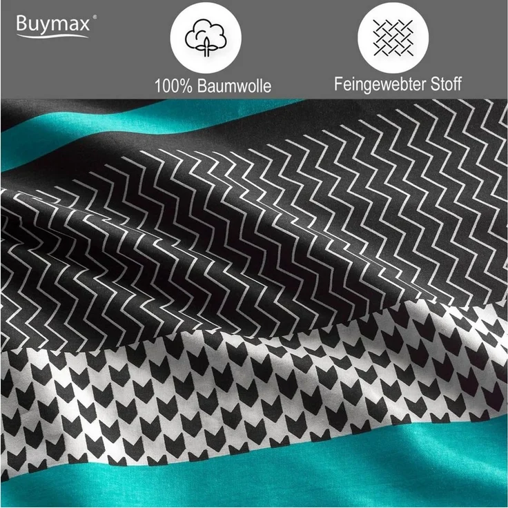 Buymax Bettwäsche, Renforcé, 3 teilig, Bettbezug-Set 200x220 cm 100% Baumwolle mit Reißverschluss, Streifen – Bild 3