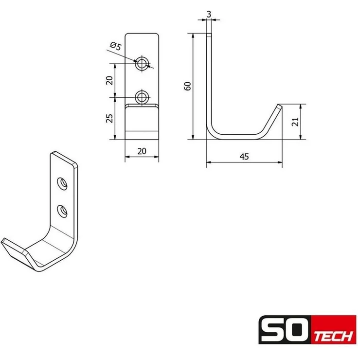 SO-TECH® Kleiderhaken Wandhaken, aus Edelstahl, 60 x 20 x 45 mm, (1-St), kleiner Jackenhaken mit abgerundeten Kanten weiß – Bild 4