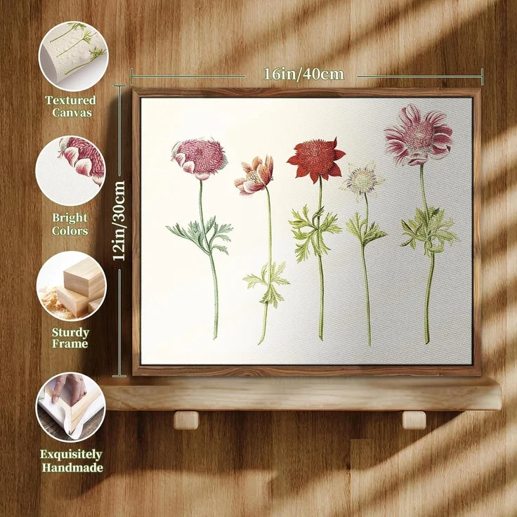 Vintage Botanische Leinwandbilder mit Holzrahmen 30x40 cm Wohnzimmer Badezimmer – Bild 4