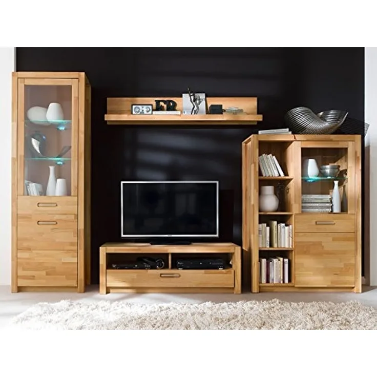 Wohnwand >Leduc< in Kernbuche aus Metall - 309x203x46cm (BxHxT)