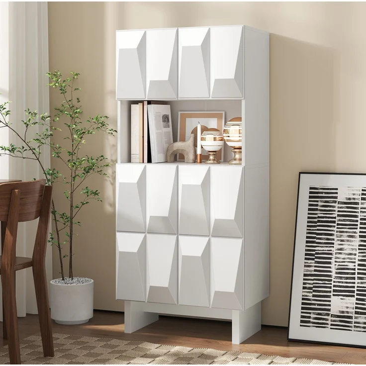 DESVIAE Regal-Vitrine Weiß aus Spanplatte – 60,5x135,5x34 cm – 4 Türen, offenes Fach – Bild 4