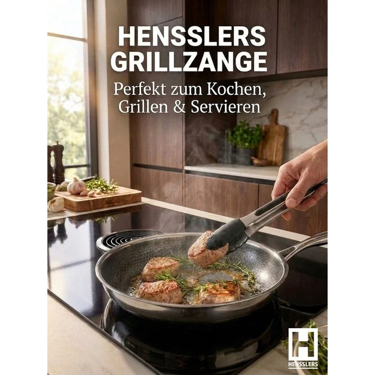 HENSSLERS Bratpfanne Premium, inklusive Grillzange, Edelstahl (Set, 2-tlg) – Bild 4