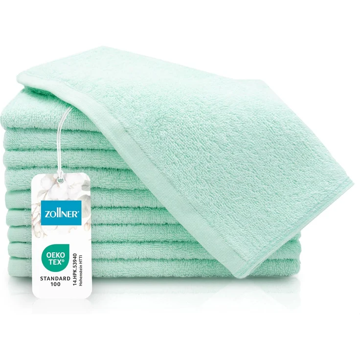 ZOLLNER 10er Set Gästehandtücher - kleine und Flauschige Handtücher in 30x50 cm - waschbar bis 60°C - Baumwolle - in Mint - Hotelqualität - Oeko Tex® Zertifiziert