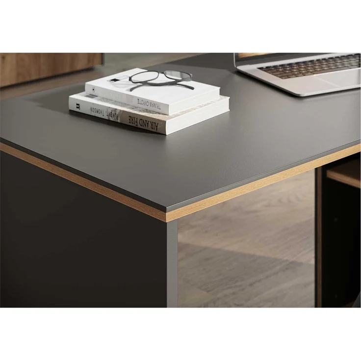 Winkelschreibtisch vito Podium, Schwarz, Holzfarben, 147 x 75 x 145 cm – Bild 5